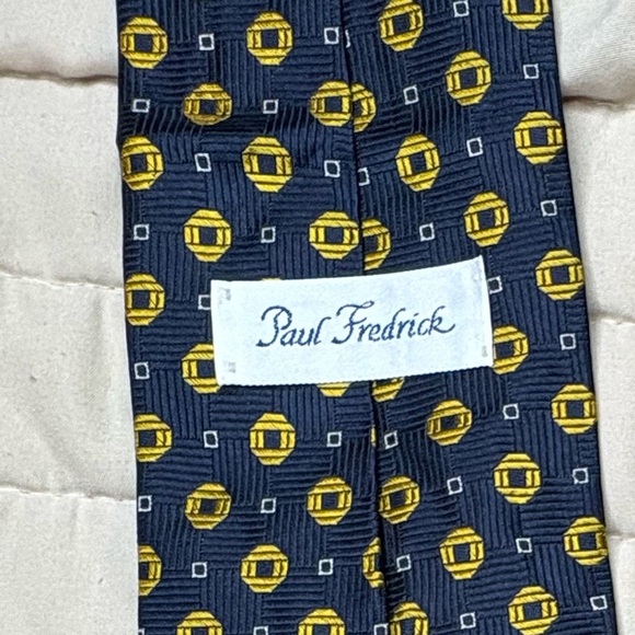 Paul Fredrick Navy and Yellow Geometric Tie - Picture 5 of 5
